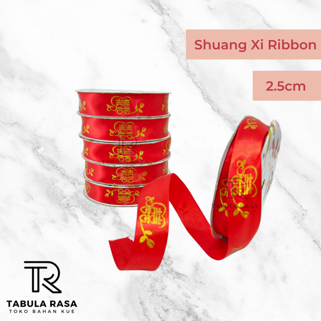

Pita Shuangxi wedding sangjit ribbon shuang xi hi merah satin roll