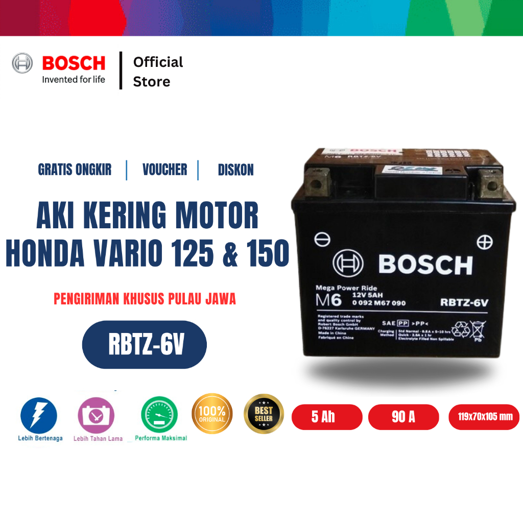 Bosch Aki Kering Motor Honda Vario 125 2012 dan Vario 150 2015 - Maintenance Free - RBTZ-6V