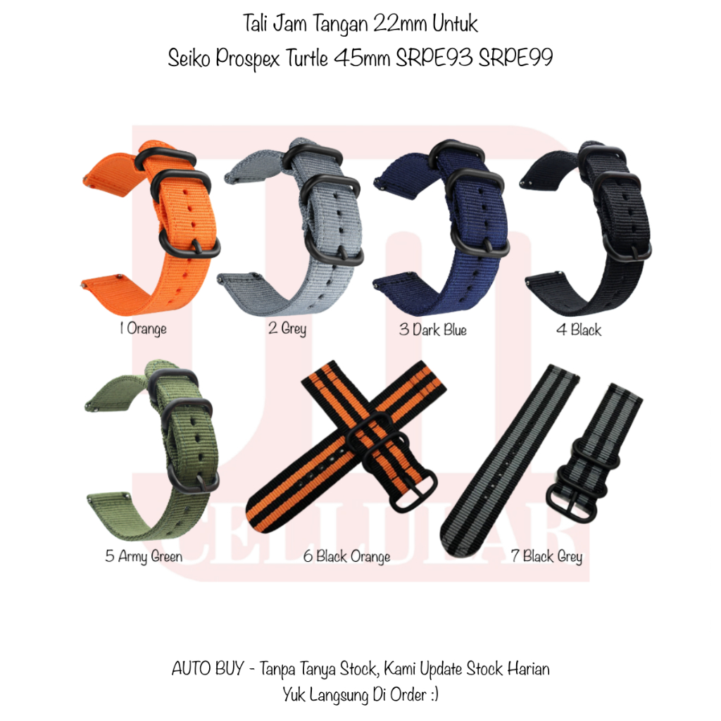 STT 22mm Tali Jam Tangan Seiko Prospex Turtle 45mm SRPE93 SRPE99 - Strap Nilon Pria Army Style