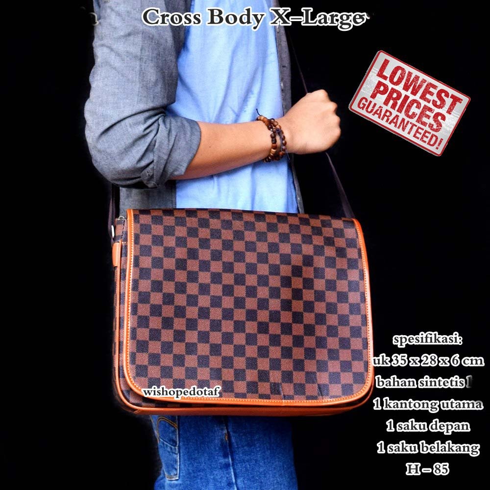 Tas Kulit Crossbody selempang Pria Brown Jumbo Square
