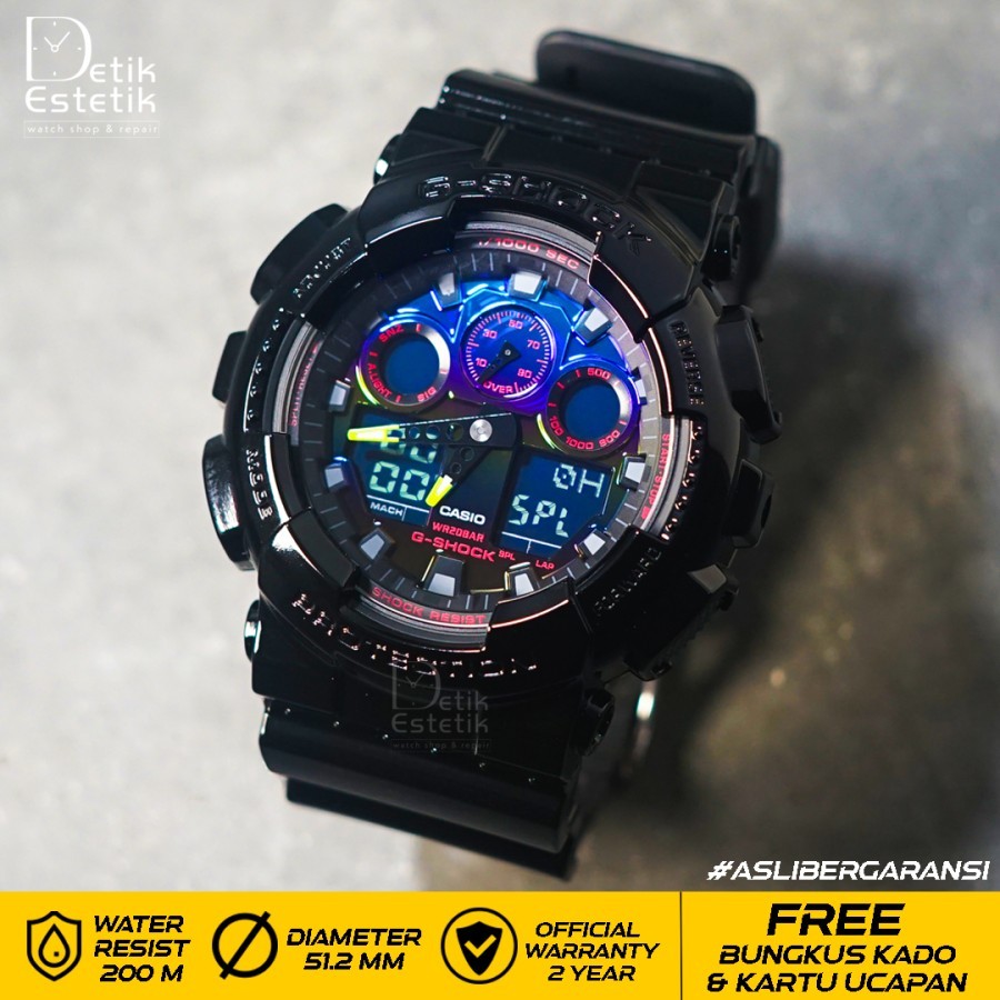 Jam Tangan Casio G-Shock GA100RGB / GA100RGB1A Black Glowsy Original