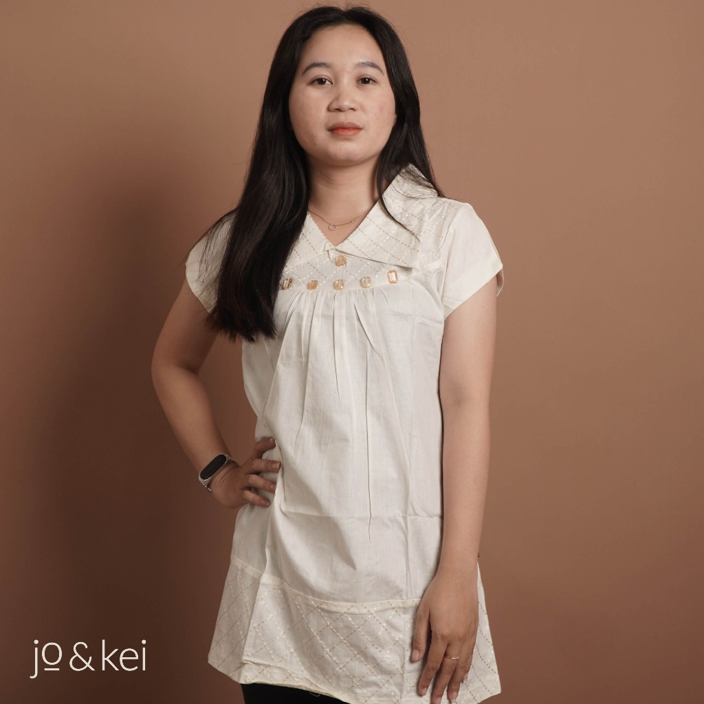 JO&KEI HAFSA 6 TUNIK POLOS LENGAN PENDEK/T-01/DRESS MINI WANITA REMAJA-DEWASA PUTIH VARIASI MANIK MA