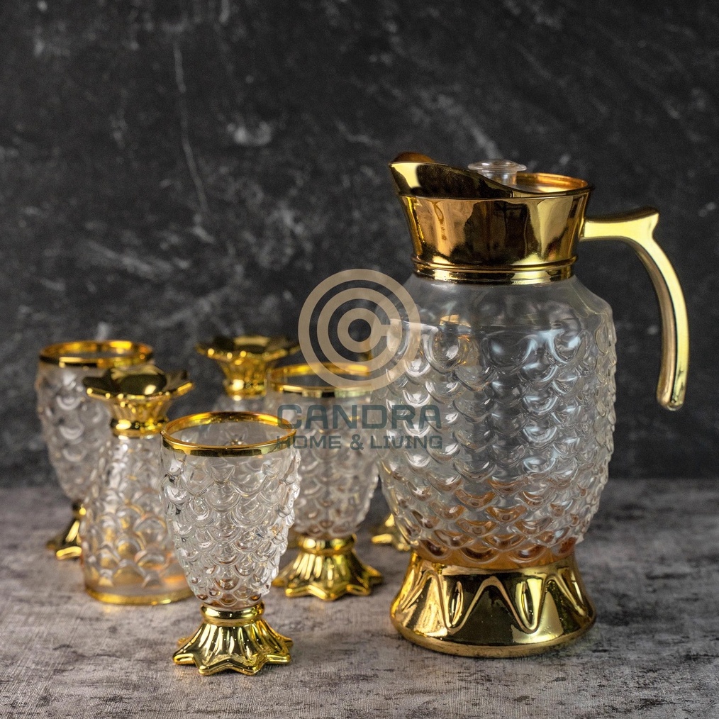 ART W43O Cangkir Set Beling Emas Gold 7 pcs  Teko Tea Set Cofee Set Emas Kaca