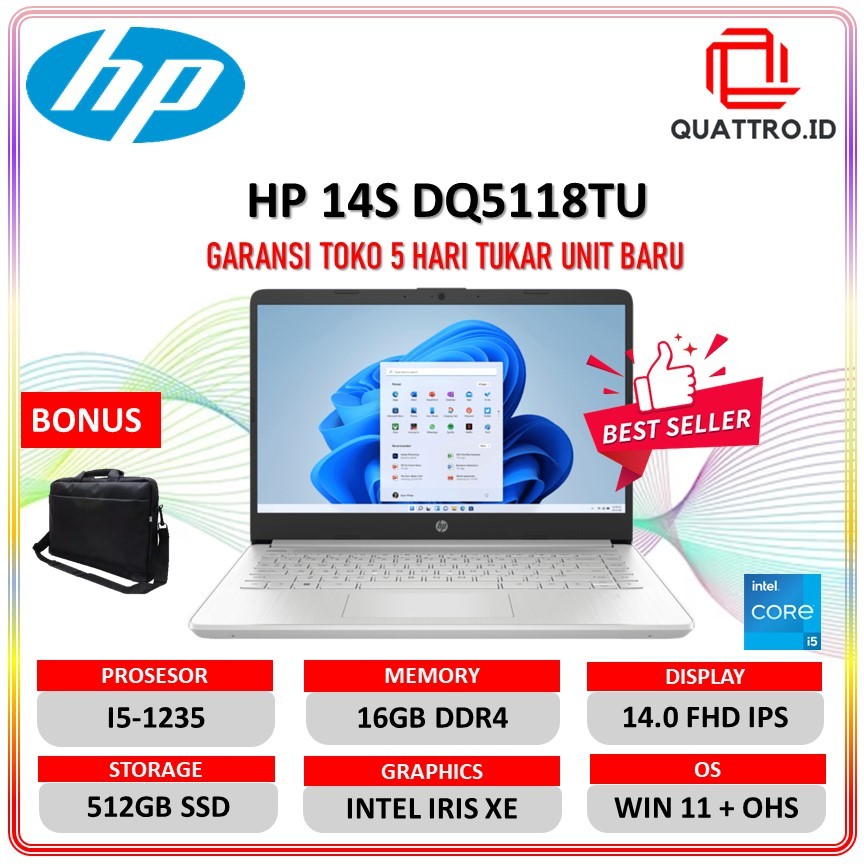 HP 14s DQ1118TU Core i5 1235 16GB 512GB W11+OHS 2021