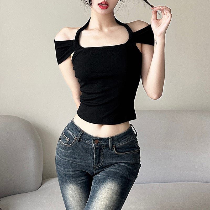 [𝗥𝗘𝗔𝗗𝗬] YURA TOP Tanktop Basic Crop Top Premium Atasan Import Leher Short Crop - herdose.id