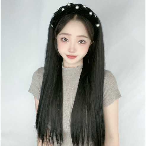 Wig Bando Cantik Wanita Simple Elegan Korean Version Wig Bando Panjang Wanita Hairclip Korea Rambut 