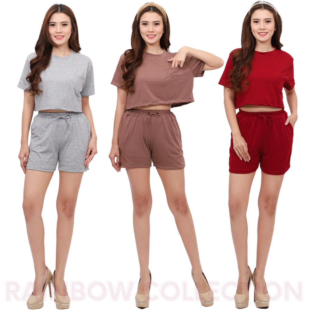 RAINBOW - ONE SET CROPTOP POCKET /  SETELAN WANITA CROP