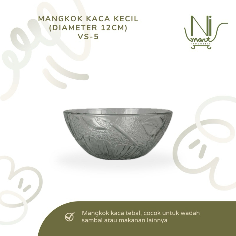 MANGKOK KACA VS 5 KEDAUNG KIG MANGKUK KECIL ELEGANT MOTIF DAUN TEMPAT WADAH SAMBAL SAMBEL KOBOKAN SO
