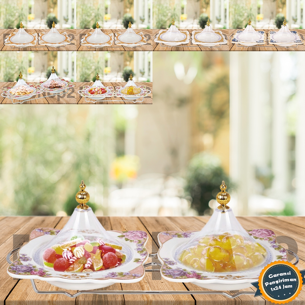 Piring Saji Keramik Dengan Tutup Kaca