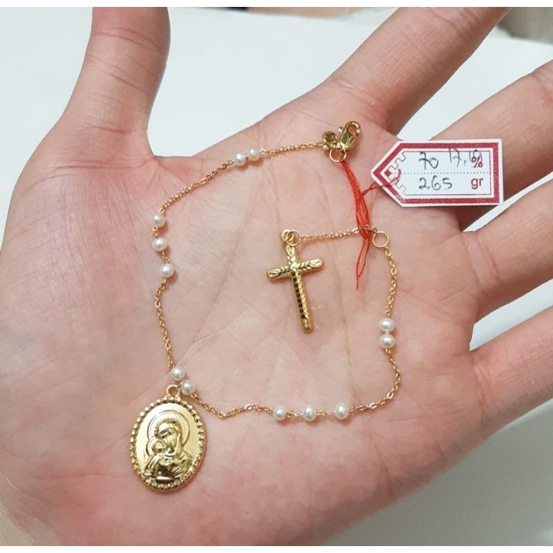 Gelang rantai emas 70 rosario putih