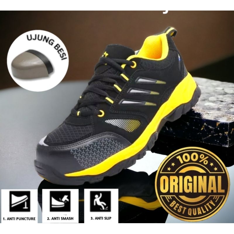 sepatu keselamatan kerja model sneakers sporty ujung besi KODE36 YELLOW AOLANG