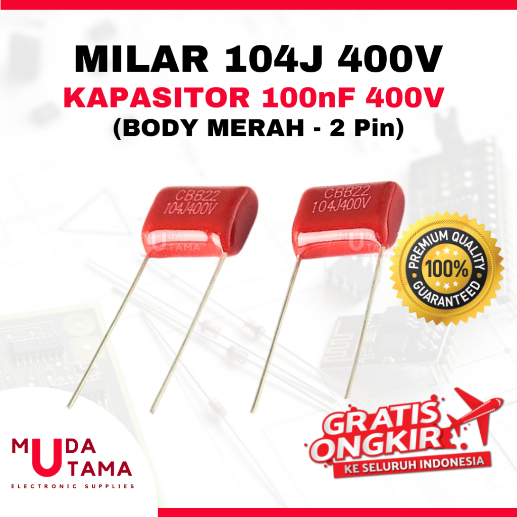 MILAR 104J 400V - MILAR 100 nF 400V BODY MERAH - KAPASITOR 104J 400V - KAPASITOR MYLAR 104J 400Volt 