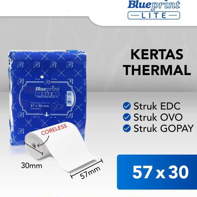 

PANAS Blueprint BPLiteTP57x3 Lite Thermal Paper Roll 57x3mm Kertas StrukBlueprint BPLiteTP57x3 Lite Thermal Paper Roll 57x3mm Kertas Struk