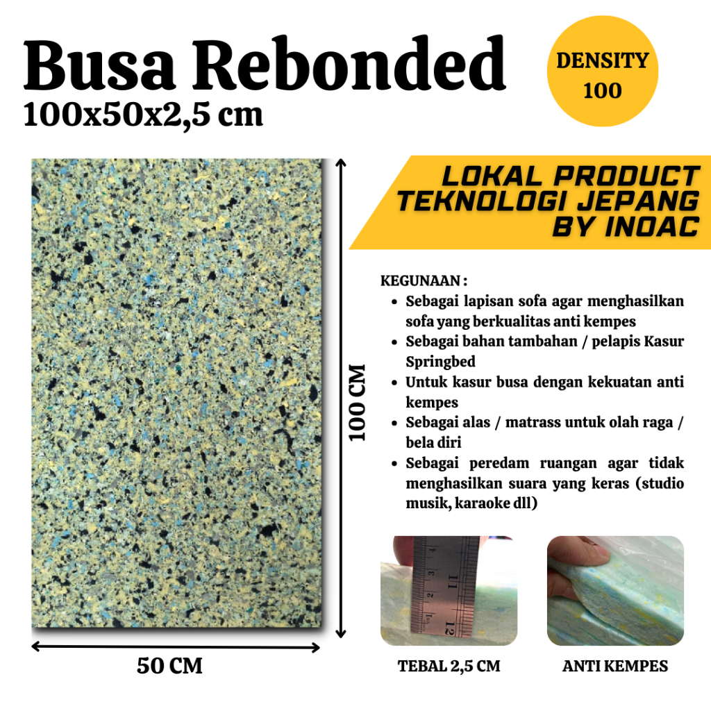Busa Rebounded Rebonit Density 100 - Busa Rebonit Padat 100x50x2,5 CM (50cm)