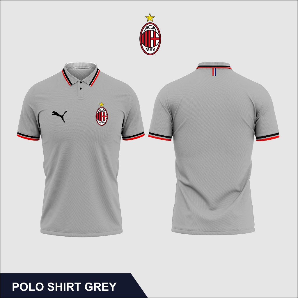 kaos polo pria logo ac milan polo shirt kerah tebal terbaru kaos polo premium