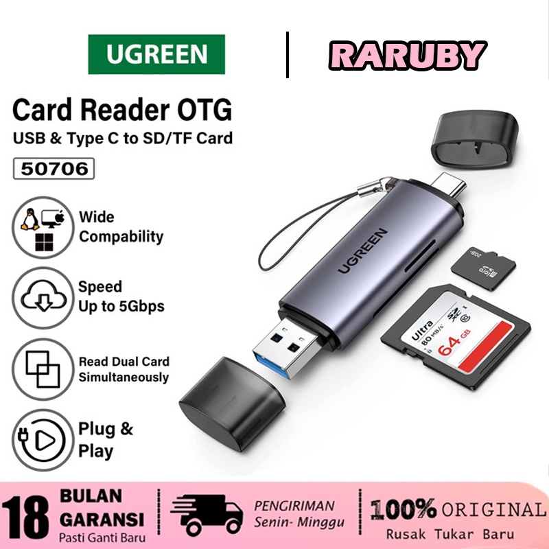 UGREEN Adapter Memory Card Reader OTG Flashdisk USB Type-C TF/ Micro SD Up To 5Gbps for Redmi Samsun