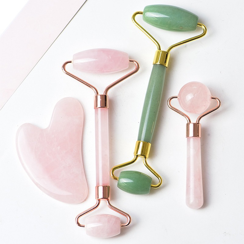 [BISA COD] Gua Sha dan Jade Roller Alat Pijat Wajah Face Massage Batu Pijat Wajah