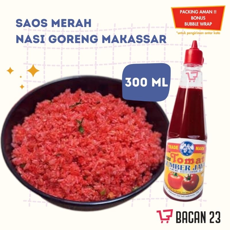 

Saos Nasi Goreng Merah Makassar Merk Saos Tomat Sumber Jaya (300ml)