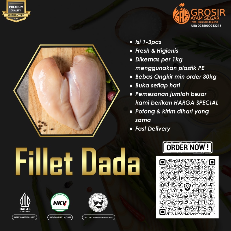 

Daging Ayam Dada Fillet Boneless Tanpa Kulit 1Kg