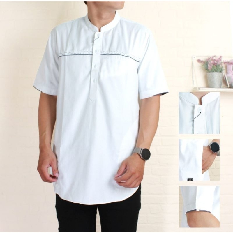 Baju Koko Lengan Pendek Putih Tebal Halus Pria | Ar Rifqi