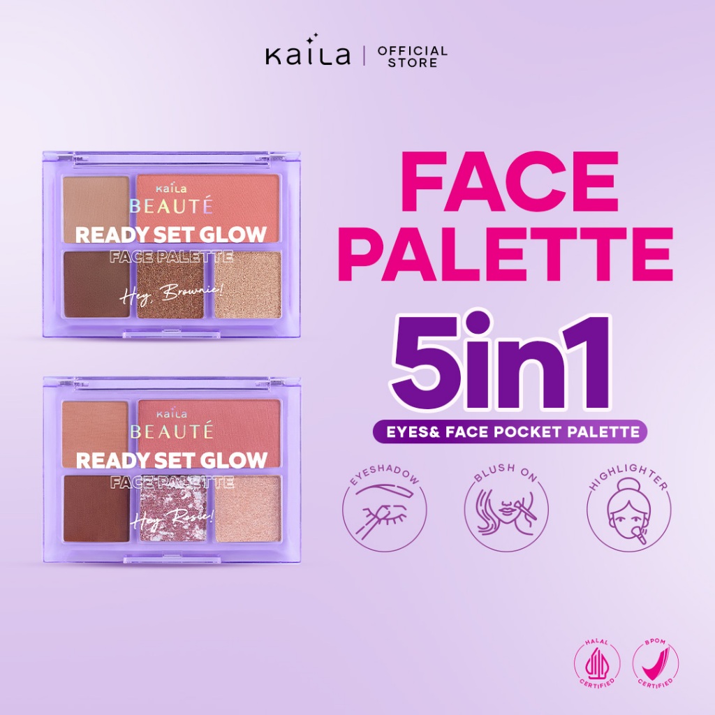 Kaila Beaute Ready Set Glow Face Palette  - Eyeshadow, Highlighter, Blush On Satu Set - Matte, Sheer