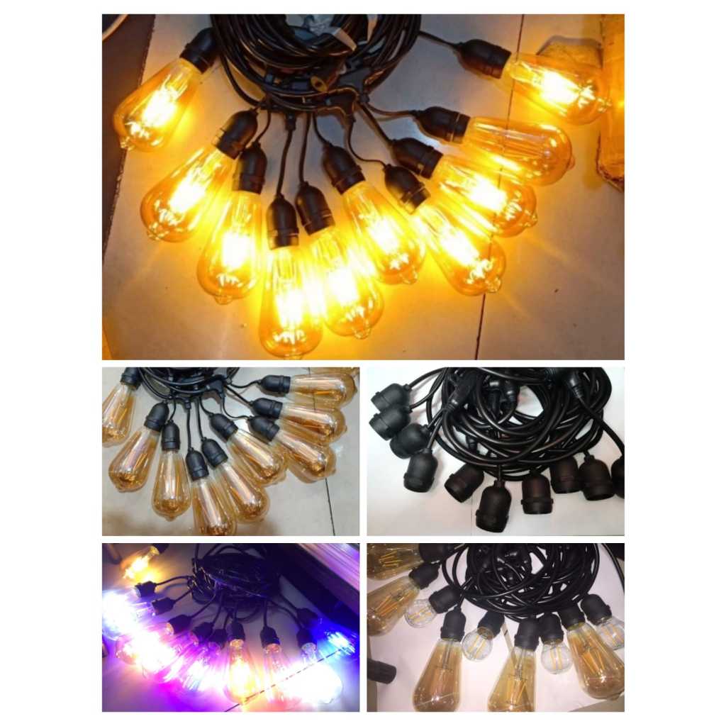 PAKET LAMPU GANTUNG OUTDOOR CAFE 50 METER + 50 LAMPU FILAMENT EDISON 4W