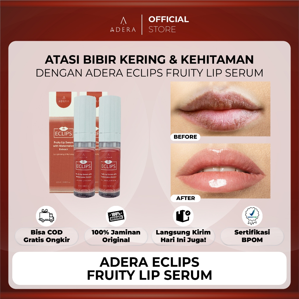 Paket Adera Serum Bibir Hitam, Kering, Pecah Jadi Merah Alami Permanen Pria Wanita Sudah BPOM HALAL