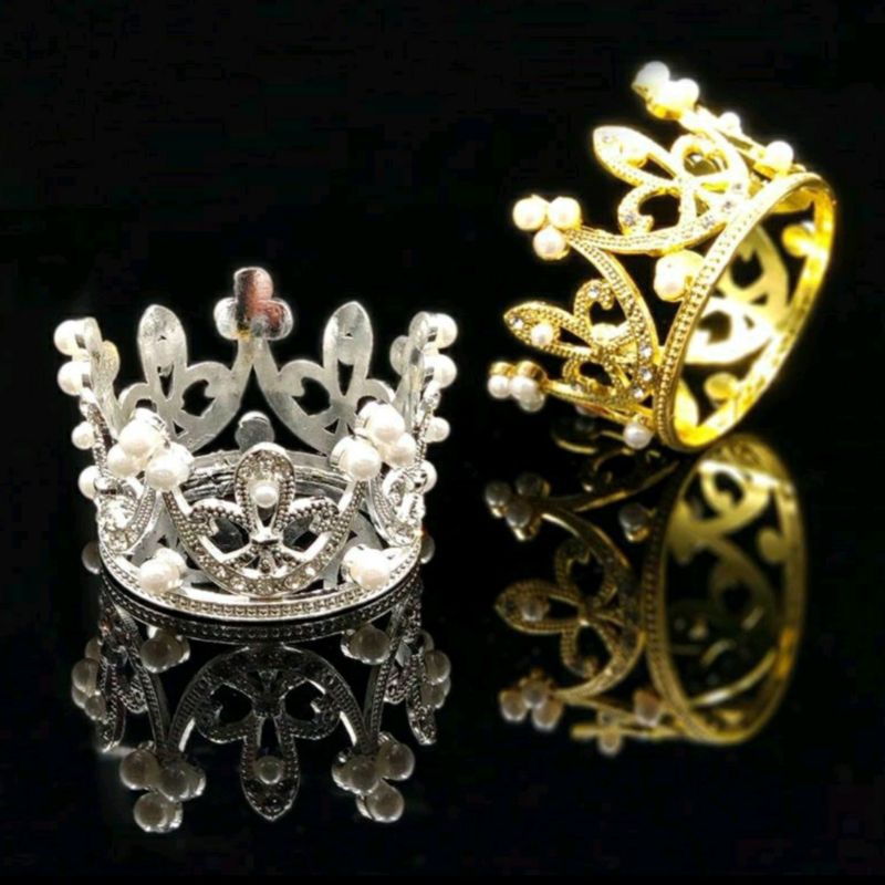 Cake topper mahkota bulat mini silver gold | topper mahkota crown | topper mahkota kue ulang tahun |