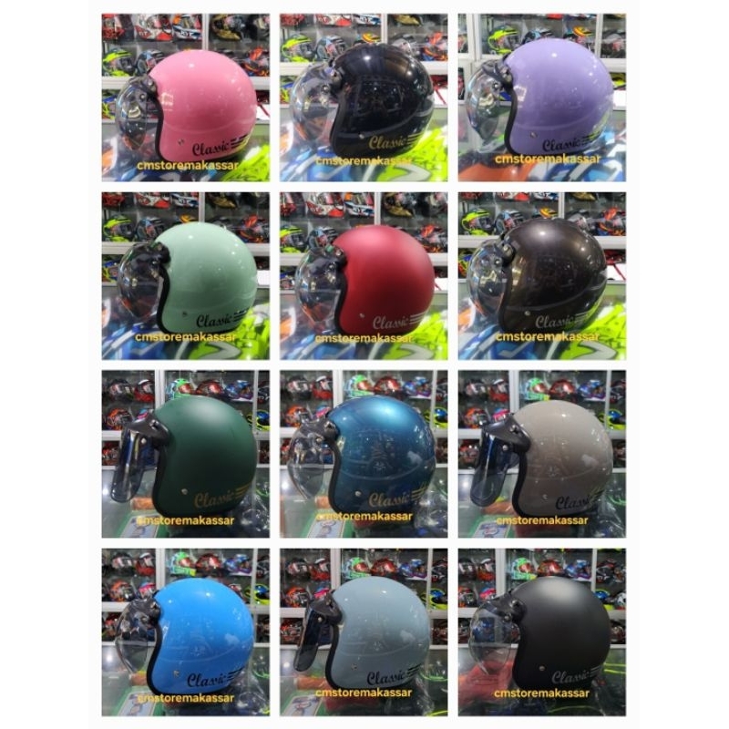 Helm Bogo Classic Retro Murah Hijab Kekinian SNI Kaca Datar Cembung Injak Riben Smoke bisa COD Selur