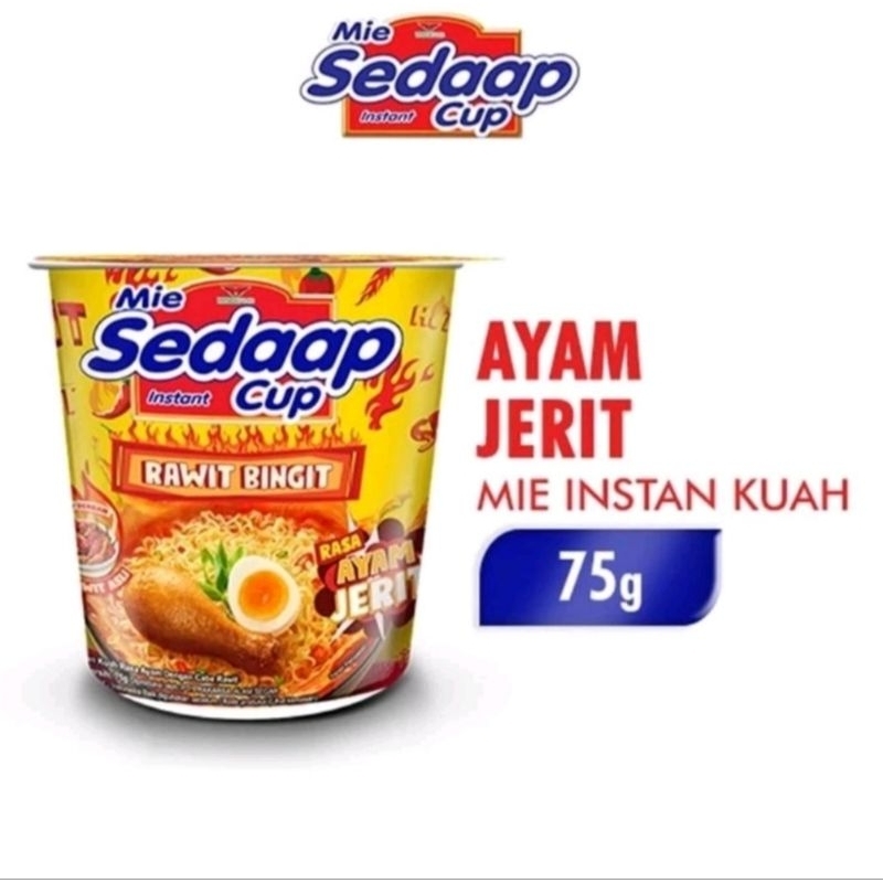 

1 Dus/12 Pics Mie Sedaap Cup Mie Instan Kuah Rasa Ayam Jerit Rawit Bingit 75 Gram NyaStore