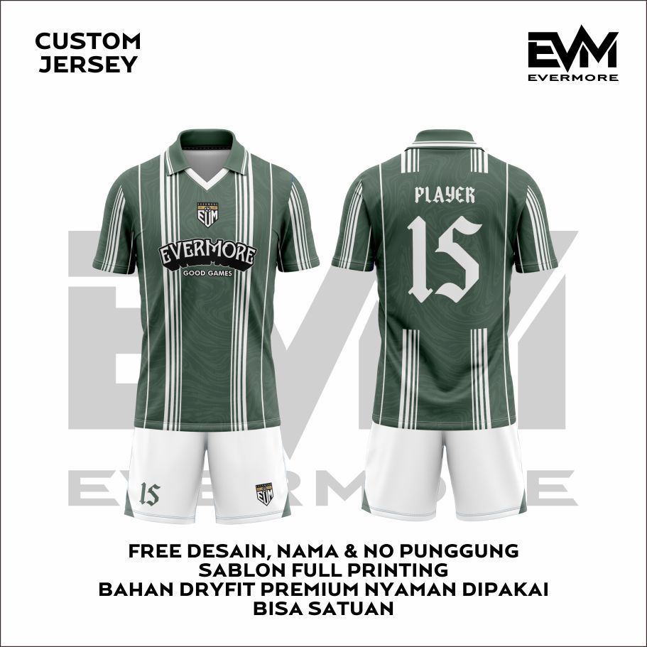 Jersey Sport Sage Essence Hijau Stripe Dryfit Full Printing Evermore Sportwear