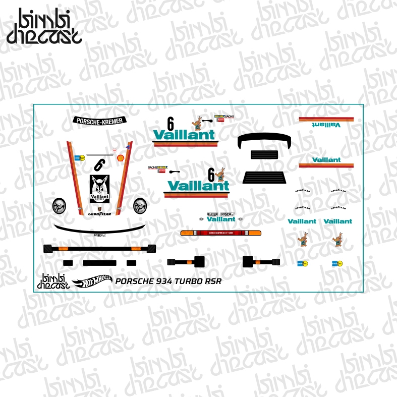 Decal Hotwheels Porsche 934 Turbo RSR Vaillant