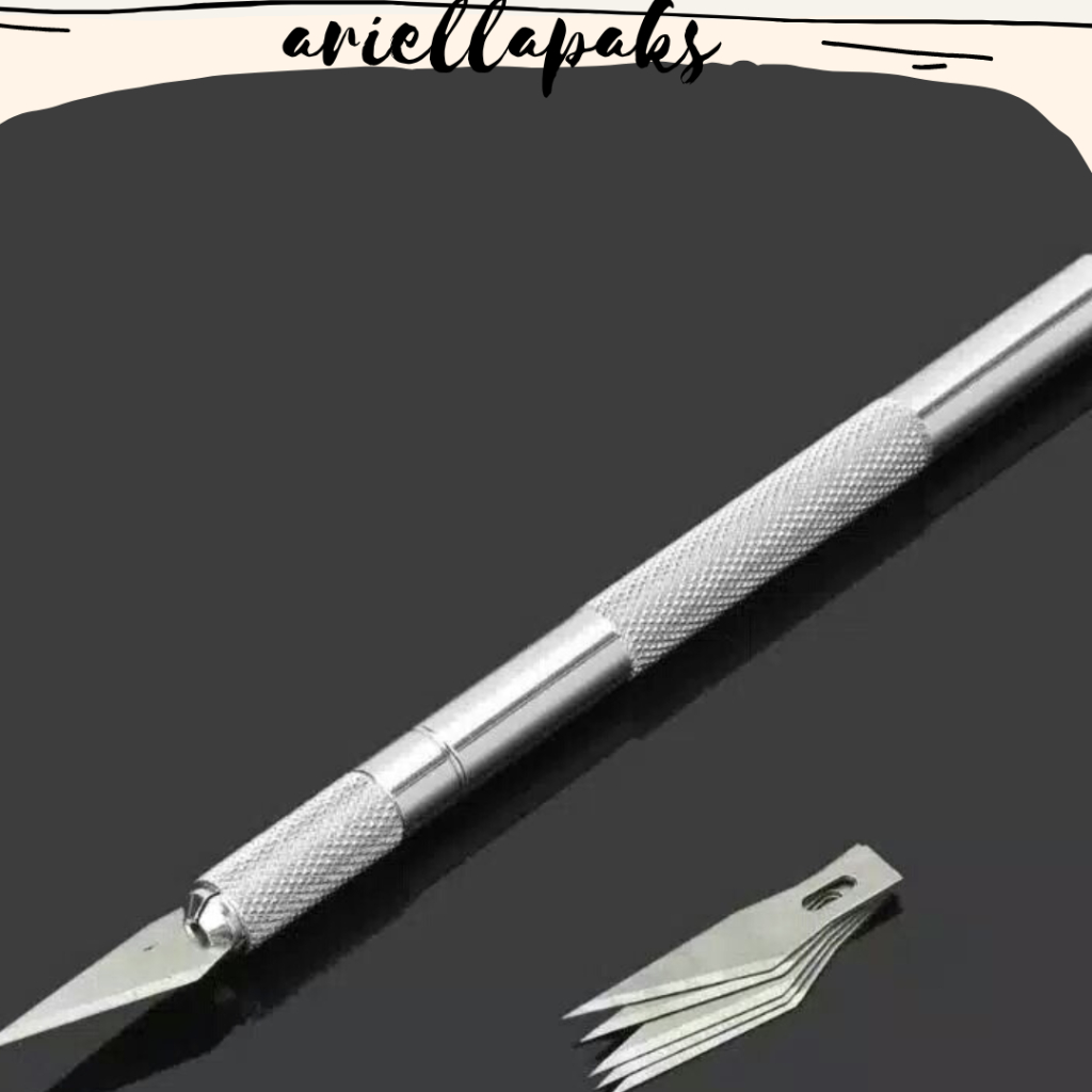 

STEK/CUTTING STICKER||Pisau Ukir Seni 5 isi Cutter Hobby Crafting Art Knife Metal Handle