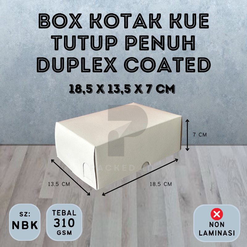 

Box Kotak Kue Snack Camilan (NBK) Tutup Penuh Duplex Coated Putih Polos Ketebalan 310gsm ukuran 18,5x13,5x7 cm | Kotak Kue - Kotak Hajatan - Kotak Snack