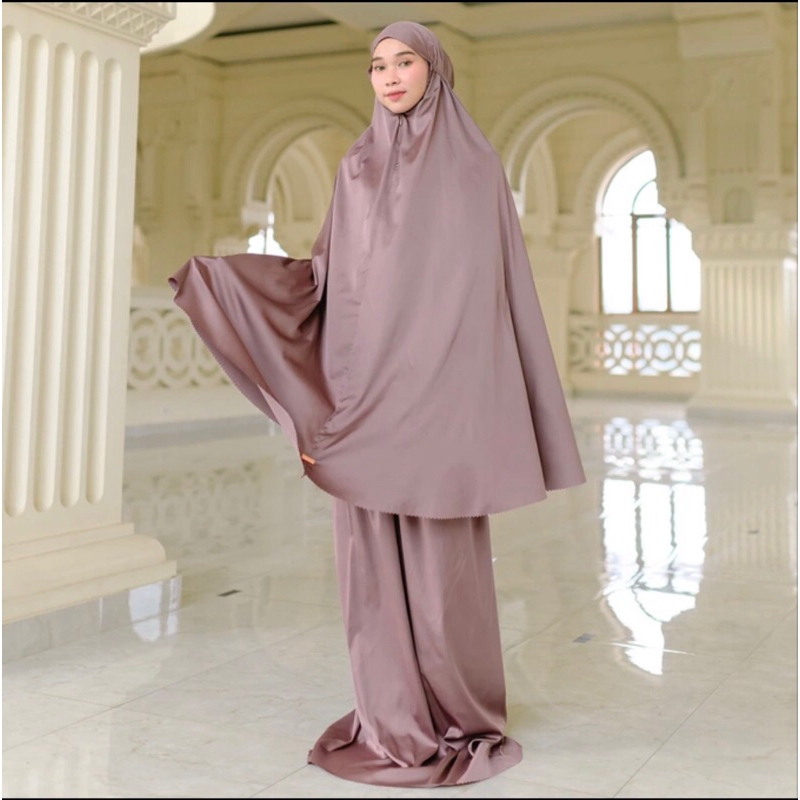 Lozy Hijab - Mecca Prayer Set with New Pouch ( Mukena Satin Lasercut )