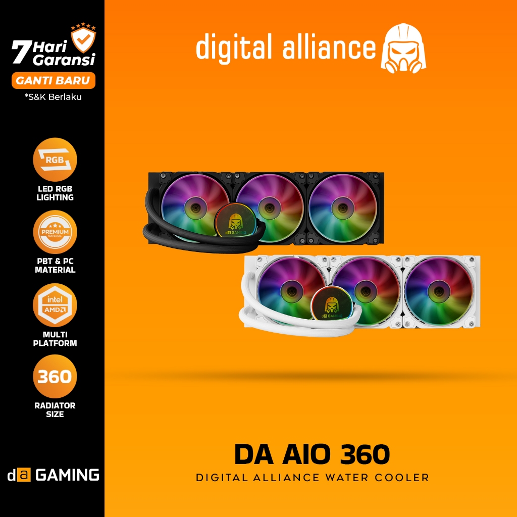 AIO Digital Alliance 360 Liquid Water Cooling CPU All-In-One PC Cooler Fan Processor ARGB LCD White/Black