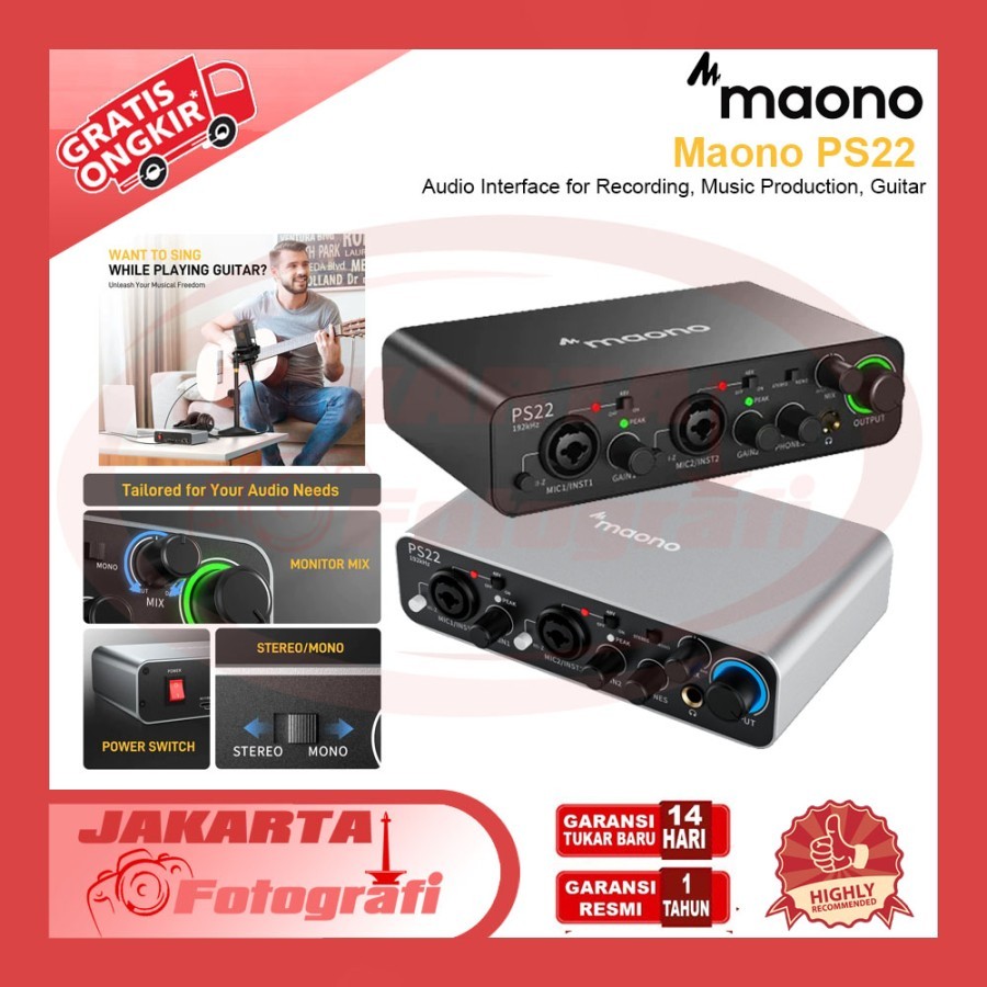 Maono PS22 Audio Interface for Recording, Music Production, Guita Maono AU-PS22