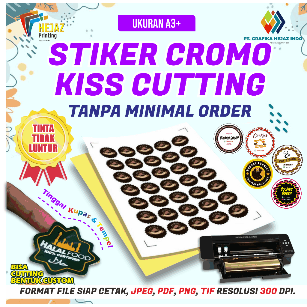 

Cetak Stiker Murah A3+ / Print A3+ Stiker Cromo / Stiker Cutting / Label / Kemasan