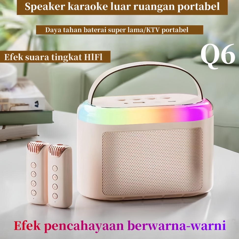Acb COD Q6 Speaker bluetooth 2Mic 1 set karaoke speaker ktv Cute Wireless Lucu Portabel Luar Ruangan