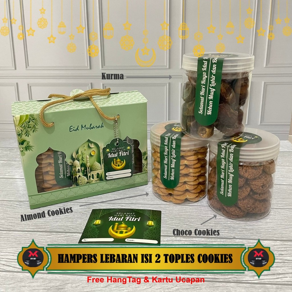 

READY STOK HAMPERS LEBARAN PARCEL THR HARI RAYA IDUL FITRI PRREMIUM | KADO HAMPERS ISI 2 JAR BESAR SPESIAL COOKIES CHOCOLATE ALMOND COOKIES DAN KURMA GIFT FREE KARTU UCAPAN GIFT THR EID MUBARAK MV.id Official