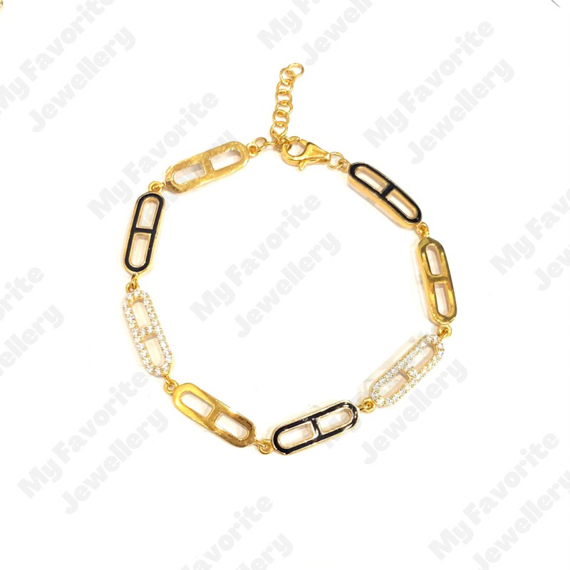 Gelang Castelli Hitam Variasi AD Emas Asli Kadar 700