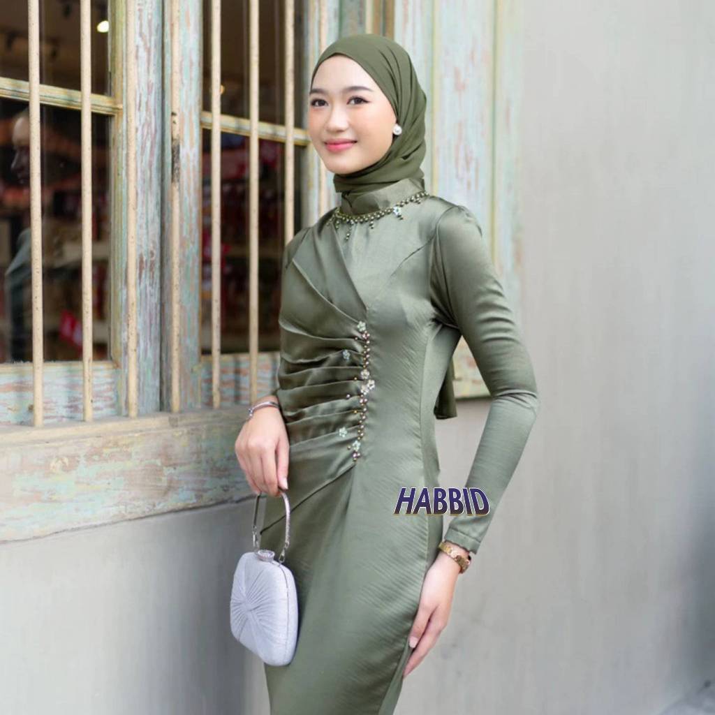 HABBID -  Kharisma Dress Satin silk baju dress seragam kondangan bridesmaid wanita gaun pesta dres l