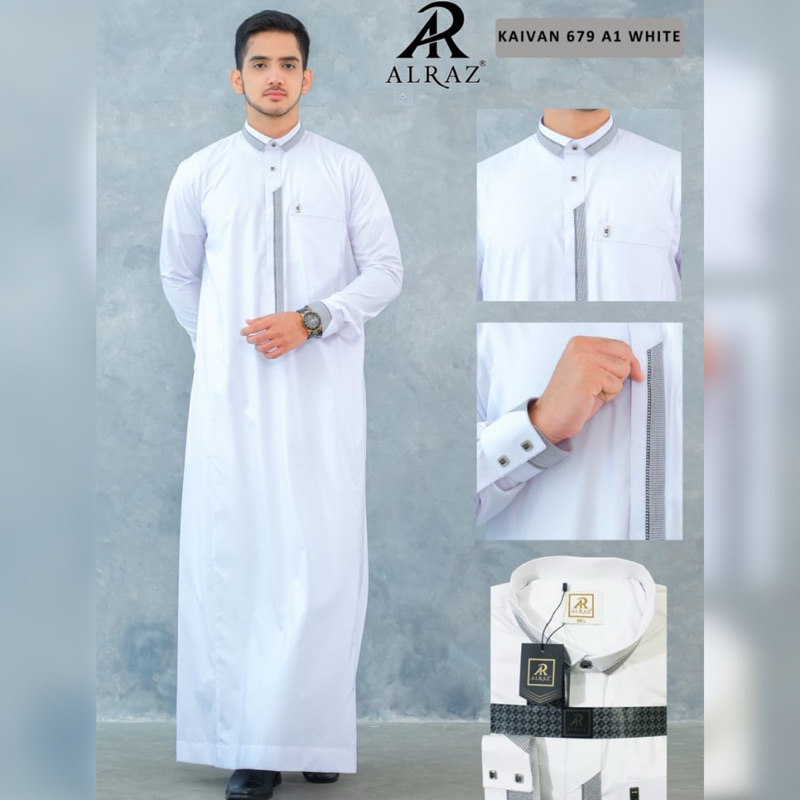 ALRAZ Baju Gamis Premium Dewasa Putih Lengan Panjang Manset ~ Baju Jubah Putih Pria Dewasa Alraz Cot