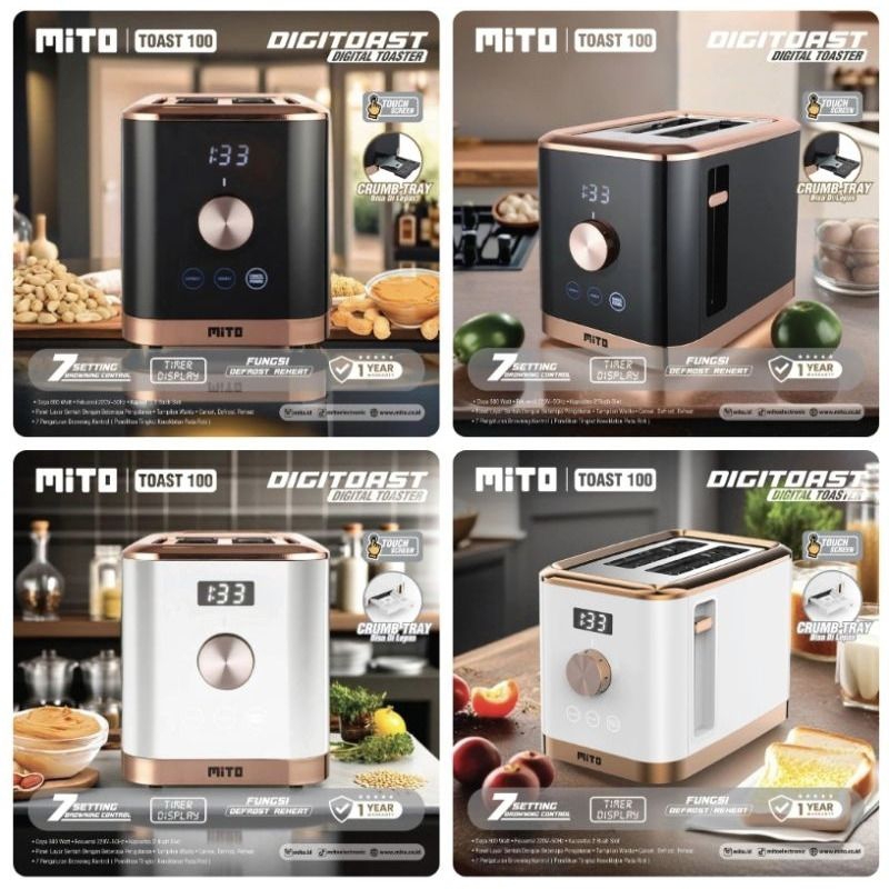 MITO Digital Toaster TOAST-100 Touchscreen Timer Display 7 Setting Browning Control Reheat Original