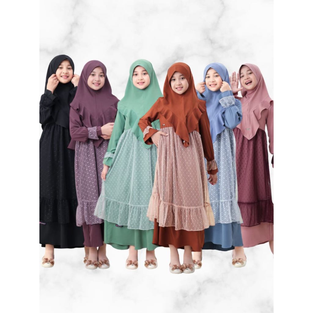 ALESHA DRESS KIDS CREPE MIX TILE CANTIK ELEGANT BY FANIAHIJAB