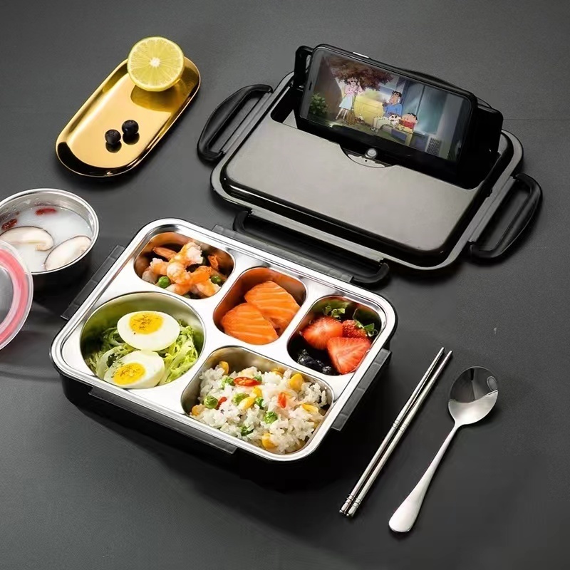 Lunch Box Kotak Tempat Makan Bekal Nasi Set 5 Sekat Stainless Anti Tumpah Dan Tahan Panas