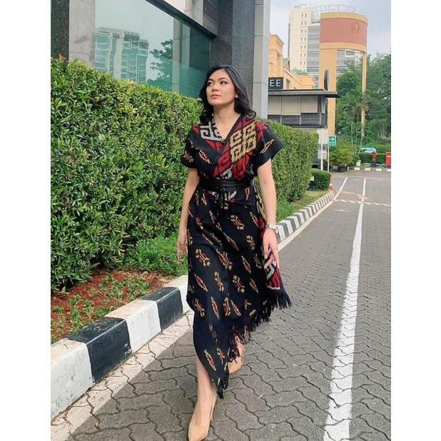 Baju Maxi Tenun Wanita - Baju Tenun Perempuan - Pakaian Tenun Wanita - Motif Toraja - Dress Dewasa