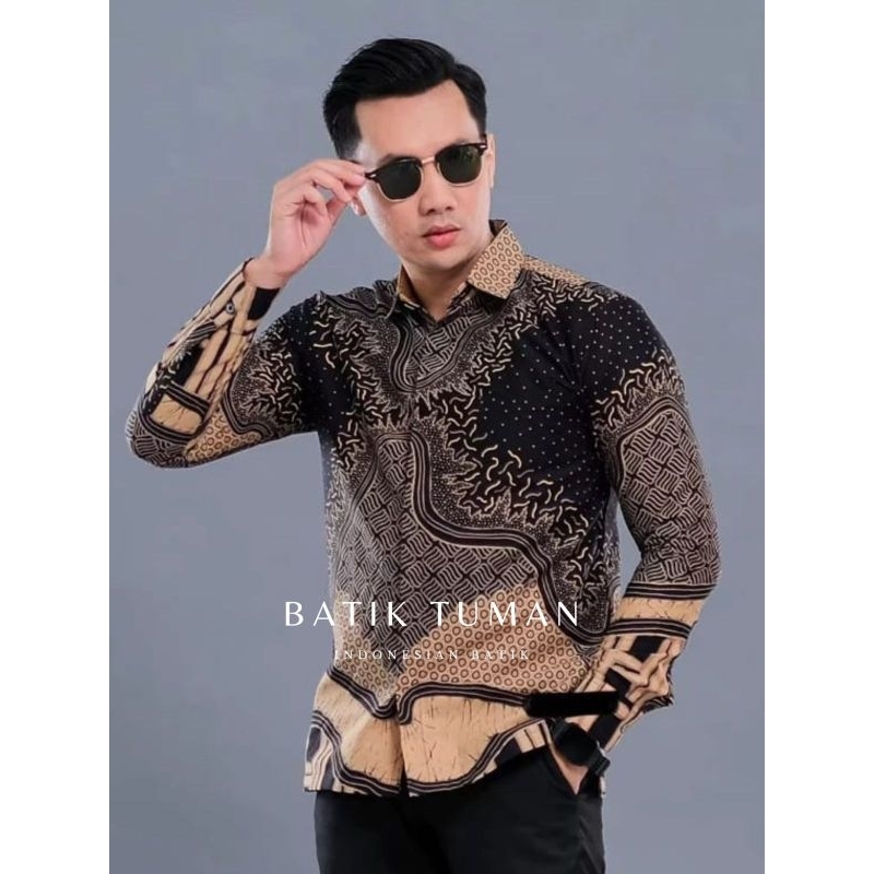 TRIAGAN Black Caramel Kemeja Batik Pria Lengan Panjang Warna Hitam Mocca Nude Bahan Katun Berkualita