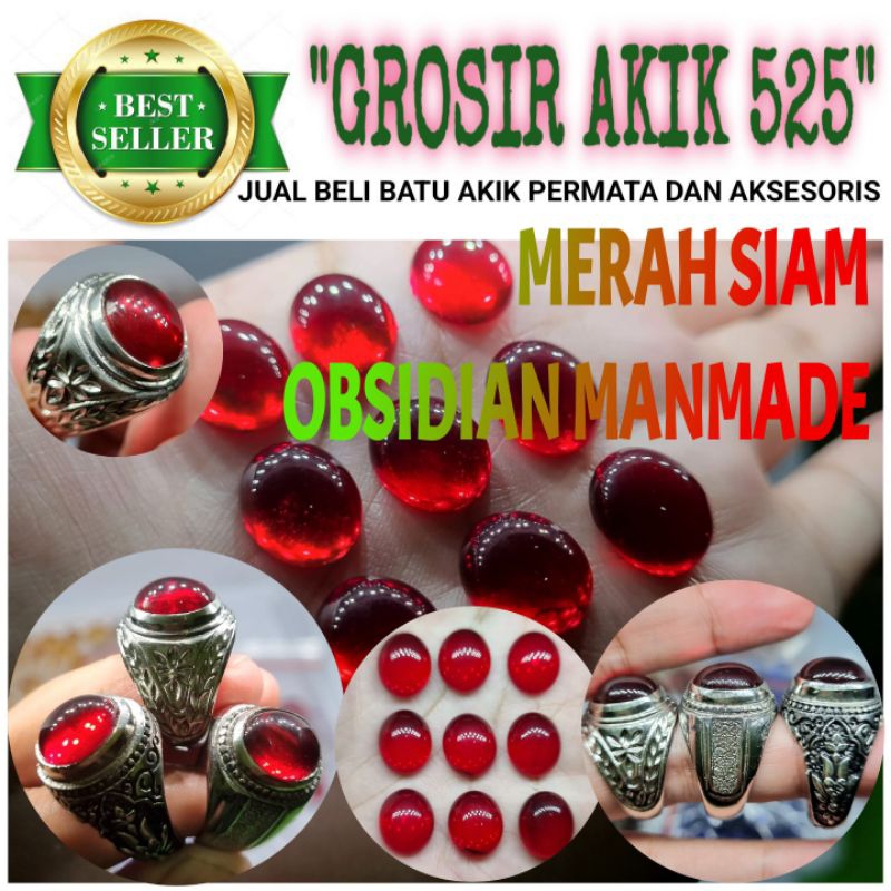 cincin merah siam obsidian manmade / batu akik merah siam tidak asli