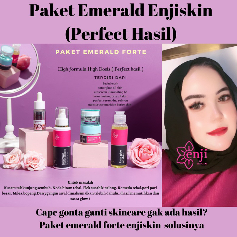 Skincare Wajah Paket Emerald Enjiskin (Perfect hasil) Extra Glowing dan Whitening Flek dan Masalah k